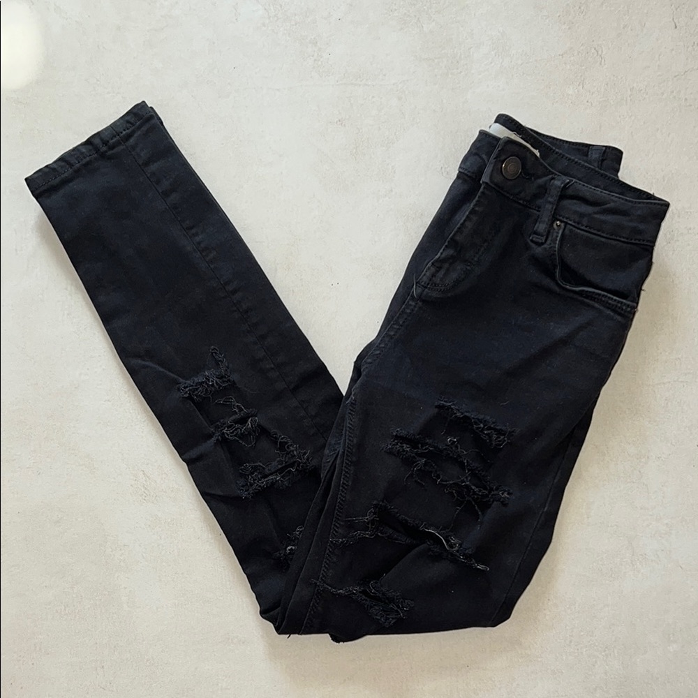 Topshop 24 Moto Jamie Black Ripped Destroyed Jeans High Waisted Skinny Distresse